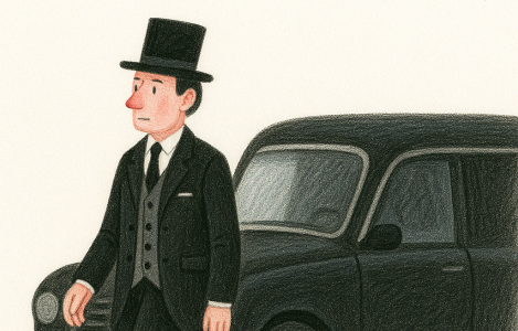 illustratie uitvaartverzorger en rouwauto