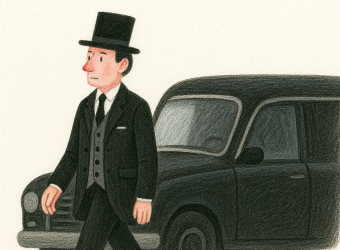 illustratie uitvaartverzorger en rouwauto